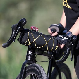 AWELUX Bike Handlebar Bag 2.4L Bicycle Front Bag Bicycle Storage Bag with Removable Shoulder Strap for Mountain Bikes, Road Bikes, e-Bikes (Drawstring, Black)