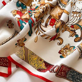 MEISEE Pure Natural Mulberry Silk Scarfs Women Small Square Scarf 21" x 21" Breathable Lightweight Neckerchief Printed Headscarf (classic white)