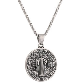BaBakiak St Benedict Exorcism Medal Necklace - Stainless Steel Christian Catholic Roman Cross Pendant - Patron Saint Amulet Medal Religion Jewelry