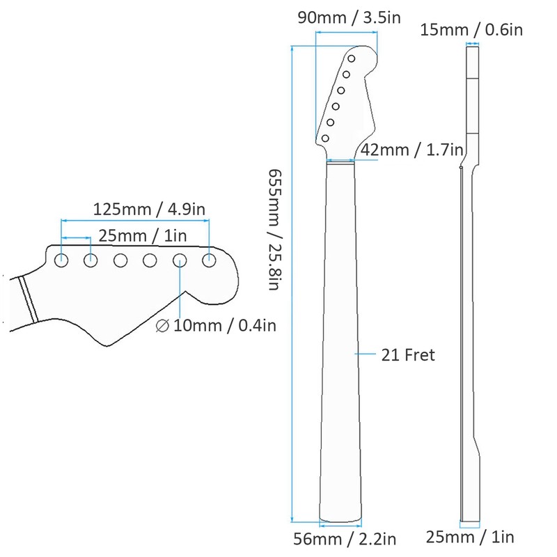 Electric Guitar Neck Maple 21 Frets Fretboard Musical Instrument Accessories