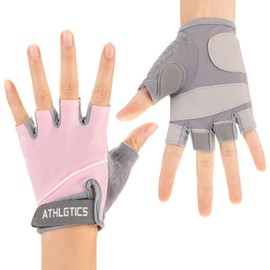 WULI Adult Men's and Women's Spring/Summer Half Finger Gloves, Non Slip and Breathable, Cycling, Riding, Shock Absorption, Fitness, Outdoor Half Finger Gloves (Pink, Medium)