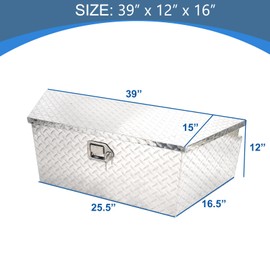 EASYBERG 39 Inch Trailer Tongue Box, Aluminum Trailer Tool Box for Storage Tools, Diamond Plate Trailer Tool Box Tongue with Lock & Keys