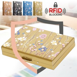 BONSYL® Credit Card Holder Wallet Pro Max Upgraded | 10 Card Slots | RFID Blocking Metal Wallet for Men & Women | Ultra-Slim Design | Easily Removable Money & Cards (10 Card/Gold/Flower)