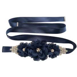 HOSINSECT Rhinestone Maternity Sash Belt for Baby Shower Flowers sash, Dark Navy, Medium