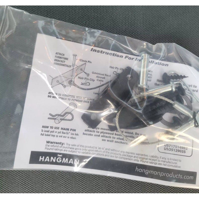 Hangman Furniture Anti-Tip Kit New in Pack Instructions for Installation
