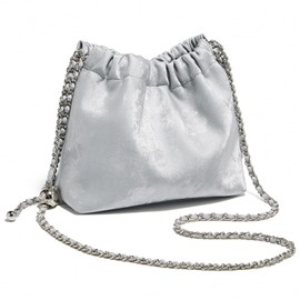 FOXLOVER Velvet Fabric Crossbody Bags for Women Medium Size Chain Strap Chamois Leather Shoulder Purses Trendy Drawstring Magnetic Closure(Gray-Silver)