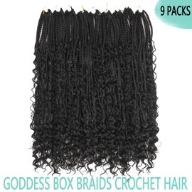 Toniola Boho Crochet Braids 9 Packs 18 Inch Goddess Box Braids Crochet Hair for Women Pre-looped Bohemian Crochet Box Braids with Curly Ends Synthetic Braiding Hair Extensions (18inch, 1b#)