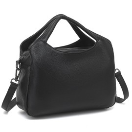 KOGTLA Genuine Leather Purses for Women, Crossbody Shoulder Bags with Top-Handle, Tote Satchel Handbags Black