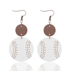 Sports Game Ball Football Basketball Wooden Leopard Print Drop Earrings for Women Round Baseball Soccer Volleyball Dangle Earrings Fans Players Holiday Jewelry-B