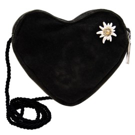 Alpenflüstern Heart Bag Rhinestone Edelweiss Greta – Women's Costume Bag in Heart Shape, Shoulder Bag for Dirndl, Heart Handbag for Costume (in Traditional Colours) DTA103, black