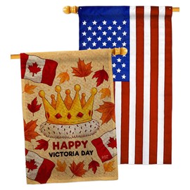 Angeleno Heritage Happy Victoria Day Burlap House Flag Pack Canada Provinces Canadian Territories Region Country Particular Area Applique Banner Small Garden Yard Gift Double-Sided, Made in USA