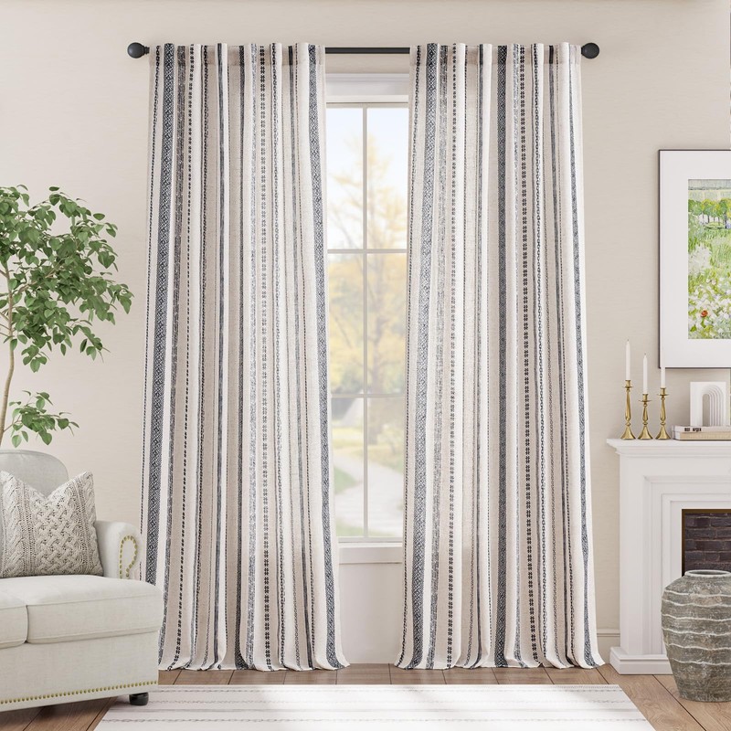 jinchan Linen Blend Boho Curtains for Living Room, 96 Inch