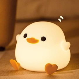 Drecoam DoDo Duck Night Light, Cute Bean Silicone Animal Lamp with Touch Sensor, 2 Brightness Levels LED Ducky Bedside Lamp with 20-Min Timer, USB Rechargeable for Kids Bedroom Nursery