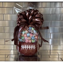 Sweet Sensations FootballCandy Bouquet/Basket Ceramic Football With Dum Dum Lollipops & Bow