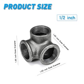 1/2" Side Outlet Elbow, Home TZH Cast Malleable Iron 3 Way Corner Pipe Fitting for Industrial vintage style DIY Project/Furniture/Shelving Decoration (4, 1/2")