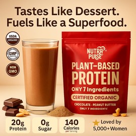 Chocolate Peanut Butter Vegan Protein Powder – 20g Organic Plant-Based Protein – Non-GMO, Gluten-Free, Soy-Free, Dairy-Free – Low Sugar – Clean, Easy to Digest – Smoothie & Baking Friendly – 1 Pack