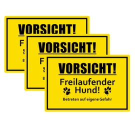 SL group - 3 Signs "Vorsicht! Freilaufender Hund!" 30 x 20 cm Made of Sturdy PVC Plastic Plate - Warning Sign Warning Guard Dog Entering at Your Own Risk - Warning of Free-Ranging Dogs