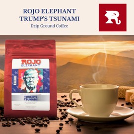 Rojo Elephant Trump's Tsunami Handcrafted Ground Coffee, 100% Arabica Beans, Premium 2X Midnite Italian Roast, Smooth, Rich Flavor, 11 oz Bag