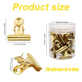 Gosknor 20uds Oro Clips y Chinchetas, Chinchetas Clips Bulldog con Alfileres Metal Tablón Anuncios Accesorios para Tableros Corcho para Usar en la Pared del Cubículo la Oficina en Casa