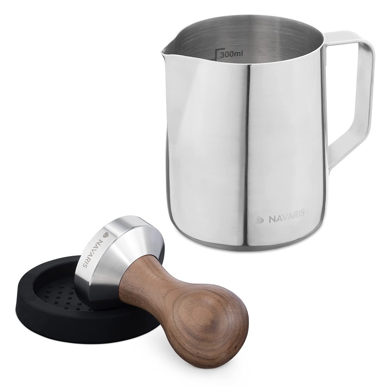 Navaris Coffee Tamper Set - Milk Jug and Stainless Steel