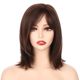 OneDor 14" Straight Short Bob Wig Synthetic Full Hair Wigs with Bangs (RL5/27)