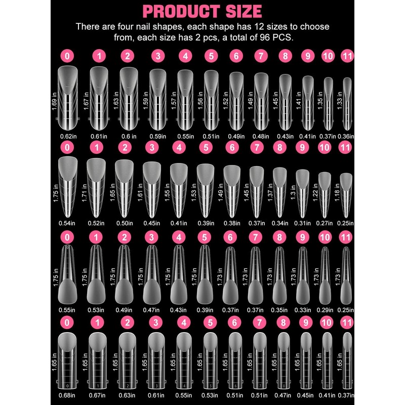 EBANKU Dual Nail Forms for Poly Extension Gel, 96 PCS