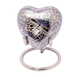 Small Keepsake Heart Cremation Urn For Ashes, Mini Purplish Blue Heart Memorial Urn With Box & Stand