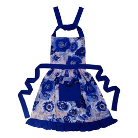 Ragged Rose Frilly Apron, Cotton, Blue, M-L