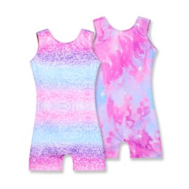 Nymphperi Girls Gymnasyics Leotards Size 4t 5t 2 Pack Shiny Classic Rainbow Dot Biketards Pink Tie Dye Sleeveless Dancewear
