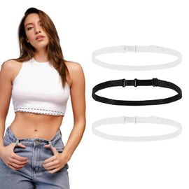 3Pcs White Black Waist Belt - Elastic Belts Dress Belts for Women Adjustable Waistband Belts Women Belts Elastic Stretch Belts with Flat Plastic Buckle Cinch Belt for Ladies Jeans Pants Dresses