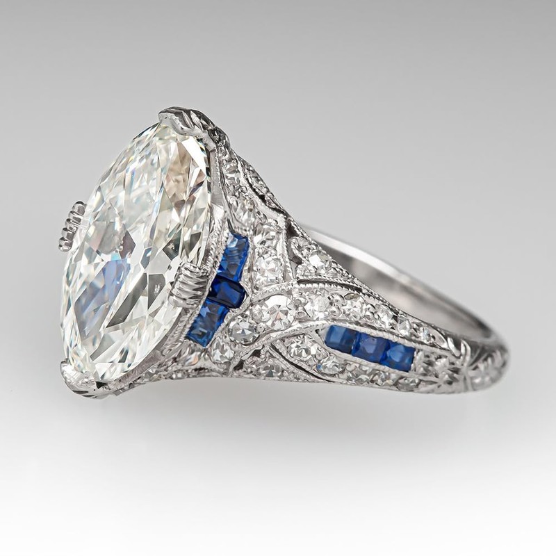 Hsitgexf Vintage Court Style Marquise and Baguette Cut Cubic Ring