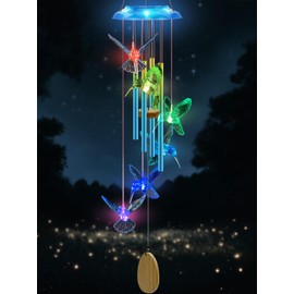 Campanas de viento, campanillas solares de colibrí para exteriores, tubos de aluminio de gradación azul, campanas conmemorativas de tono profundo, para jardín, patio, móviles, regalos decorativos para