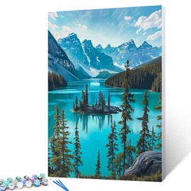 The Rocky Mountains Painting Paint by Number Kits 16 x 20 inch Jasper National Park Canvas DIY Colorado River Oil Painting for Kids Adults Beginner with Brushes and Acrylic Art Gift(Without Frame)