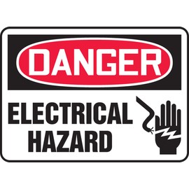 Accuform MELC017VP Plastic Safety Sign, "Danger Electrical Hazard" with Graphic, 7" Length x 10" Width x 0.055" Thickness, Red/Black on White
