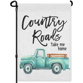 HOSNYE Country Roads Garden Flag Vertical Double Sided Watercolor Turquoise Truck Farmhouse Burlap Yard Outdoor Decor 12.5 x 18 Inches