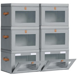 Homsorout Large Storage Bins with Lids - Fabric Collapsible Closet Storage Organizer with Window & Handles, Stackable Decorative Storage Boxes for Clothes, Blankets, Sweaters, 6 Pack, Grey