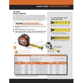 Keson PG181033WIDEV Short Tape Measure with Nylon Coated Steel Wide Blade (Graduations: 1/10, 1/100 & ft, in, 1/8), 1-3/16-Inch by 33-Foot