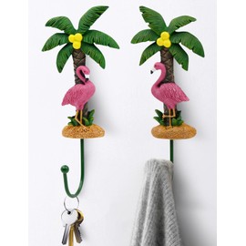 Tiejiajiang Flamingo Wall Hooks for Hanging Set of 2- Resin Decative Wall Hooks for Hanging Coat, Hat, Towel, Key, Entryway, Bedroom, Bathroom, Kitchen for Room Decor