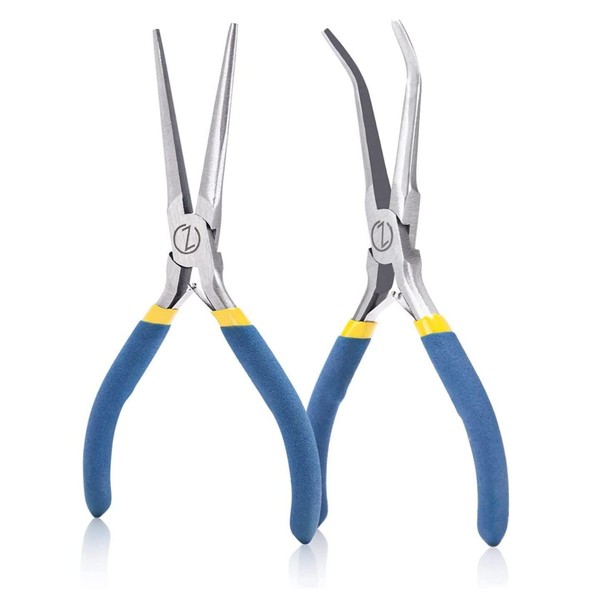 WISEPRO 6 Inch Mini Needle Nose Pliers with Comfort Grip Handles, 45° Angled and Straight Long Nose Pliers, 2 Pliers Set for Handmade Craft, Jewelry Making, Bending Wire and Small Object Gripping