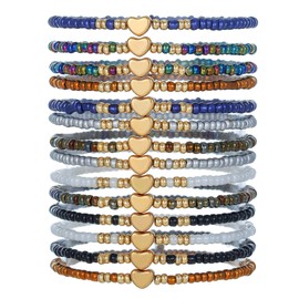 AYWFCBF Friendship Bracelets for Women, Inspirational Preppy Bracelets Stackable, Best Friend bracelet Set, Stretch Heart Beaded Bracelets for Women