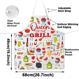 WZMPA Queen Of The Grill Kitchen Apron Queen Griller Gift Queen BBQ Adjustable Apron With Pockets Queen Grilling Merchandise, Queen Grill White