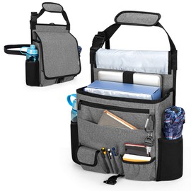 LUXJA Car Front Seat Organizer with Cover and Laptop Sleeve, Car Seat Organizer with Back Adjustable Straps, Gray