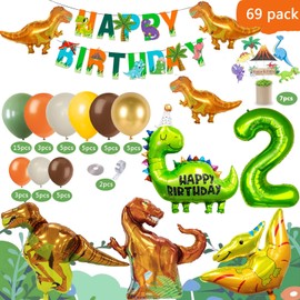 Dinosaur Birthday Decoration Set, 2 Birthday Decoration Boys, Happy Birthday Balloons Green for Dinosaur Party Decoration Jungle Party Children