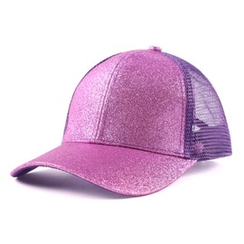 Zsedrut Tolddler Girls Baseball Cap Kids Glitter Trucker Hats Adjustable Summer Sun Hat Mesh Ponytail Caps(Purple)
