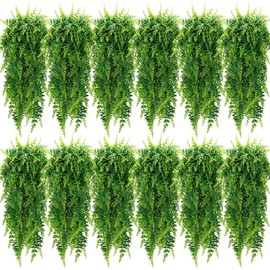 Geosar 12 Pcs Artificial Hanging Plants 32 Inch Fake Hanging Plant, Fake Boston Ferns Plastic Fake Hanging Plants Fake Plants for Wall Room Garden Wedding Garland Indoor Outdoor Decoration, No Basket