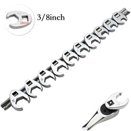 BOFRHME 10Pcs 3/8Inch Drive Crowfoot Wrench 10 to 22mm Metric SAE Imperial Chrome Plated Foot Open End Spanner