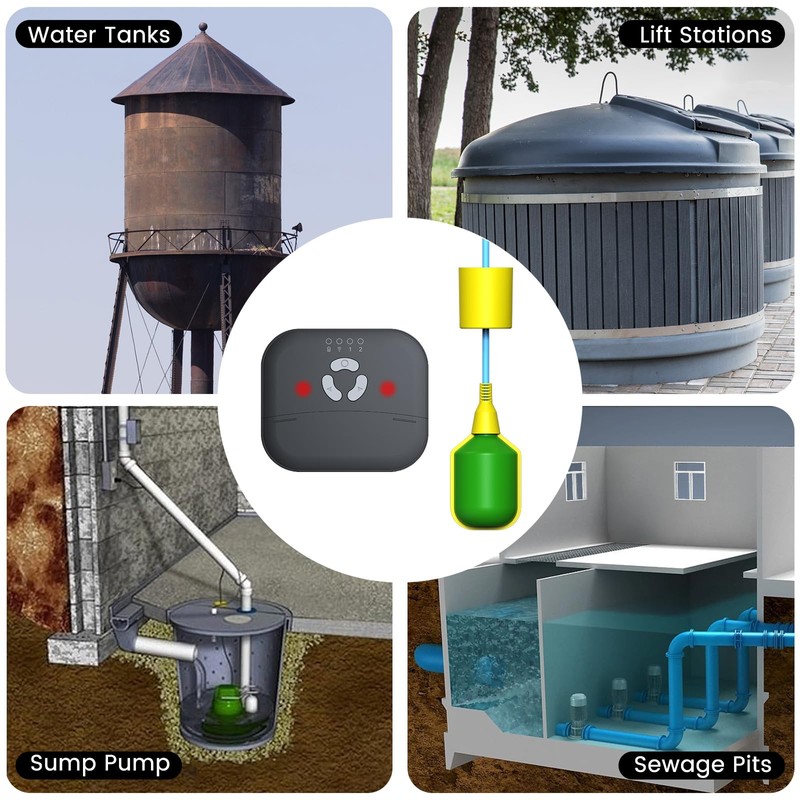 Sump Pump Alarm, Float Switch Water Level Detector, 90dB Siren,