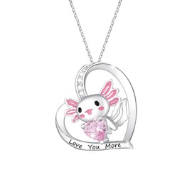 MAKOBLESSMOMO Axolotl Cute Necklace for Girls Women Crystal Pendant Necklaces Gifts Jewelry Gifts for Girls Daughter Granddaughter Niece Birthday, Sterling Silver, Cubic Zirconia
