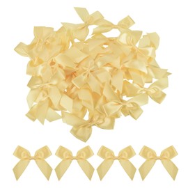 MECCANIXITY 100Pcs Mini Ribbon Bow 2.5" Mini Fabric Satin Ribbon Flower Bows for Craft DIY Sewing Wedding Birthday Party Gold