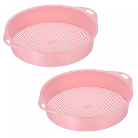 sourcing map Garden Sifting Pan, Round Potting Sieve Plastic Mesh Filter Soil Screen Gardening Tool for Garden Yard, Pink 2 Pack
